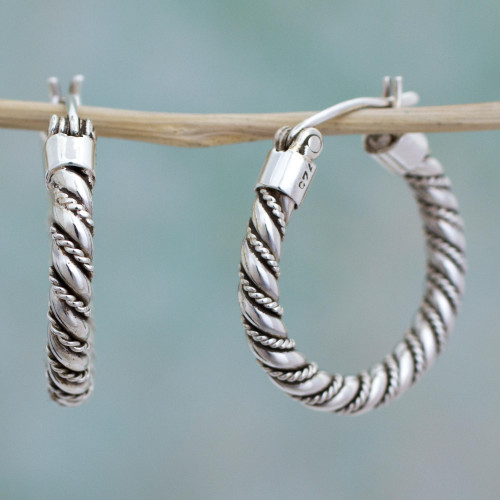 Hoop Earrings Handcrafted of Sterling Silver in Taxco 'Twist and Shine'