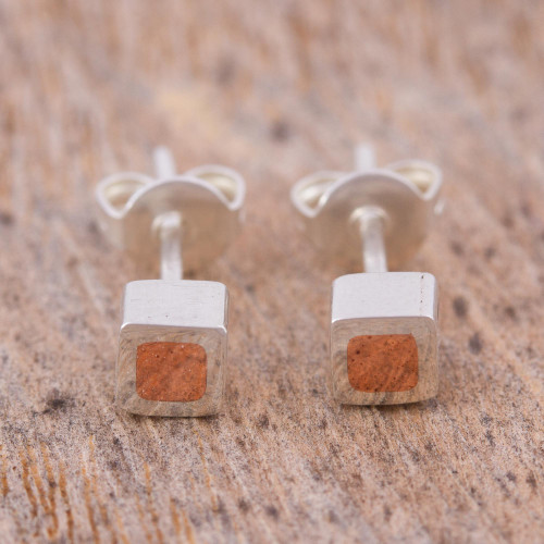 Copper on Sterling Silver Square Earrings from Taxco Jewelry 'Square Spark'