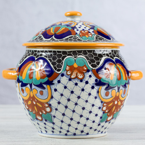 Talavera Style Ceramic Handcrafted Soup Tureen 'Zacatlan Flowers'