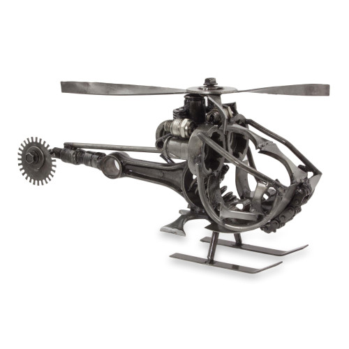 Handcrafted Helicopter Sculpture of Recycled Auto Parts 'Helicopter'