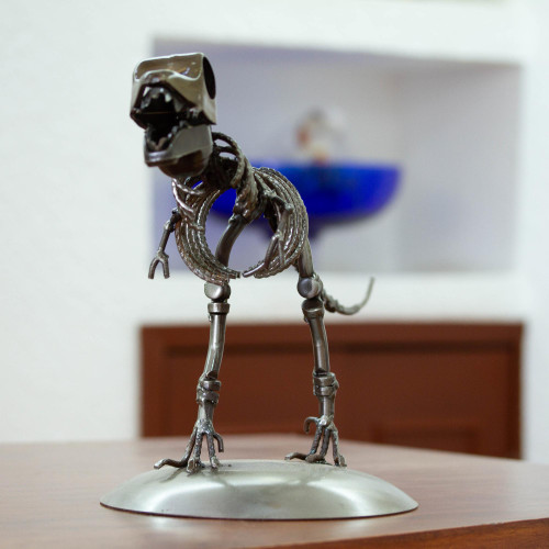 Artisan Crafted Upcycled Metal Statuette of T-Rex 'Tyrannosaurus'