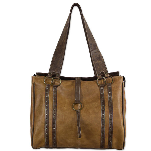 Artisan Crafted Dual Toned Leather Laptop Bag from Mexico 'Virginia'
