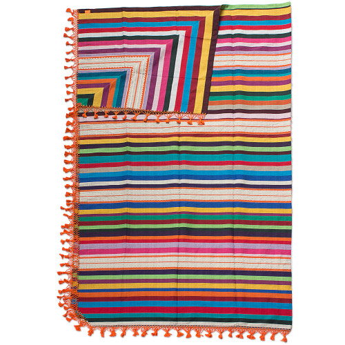Artisan Crafted 100 Cotton Colorful Striped Blanket King 'Zapotec Sunset'