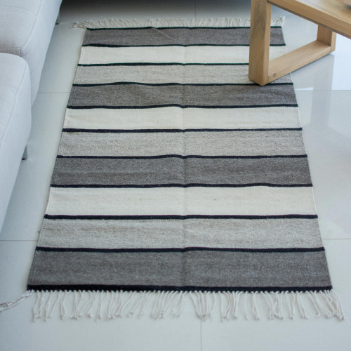 Zapotec Handwoven Rug in Undyed Natural Wool 2.5 x 5 'Essential Earth'