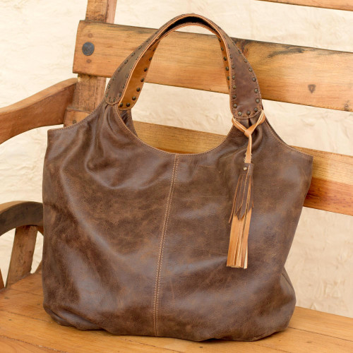 Soft Honey Brown Leather Hobo Handbag with 3 Inner Pockets 'Honey Brown Belle'