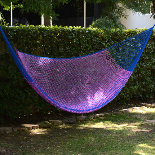 Hand Woven Fuchsia and Royal Blue Hammock from Mexico 'Iridescent Tropics'