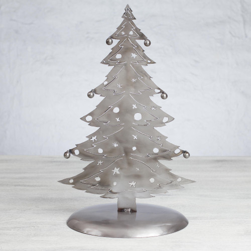 Recycled Metal Christmas Tree Sculpture from Mexico 'Christmas Tree Gleam'