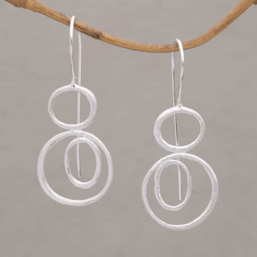 Contemporary Sterling Silver Drop Earrings from Bali 'Unconventional'