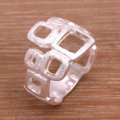 925 Sterling Silver Abstract Block Ring in a Brushed Finish 'Elegant Blocks'