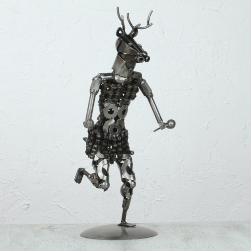 Upcycled Metal Auto Part Sculpture from Mexico 'Deer Dance'