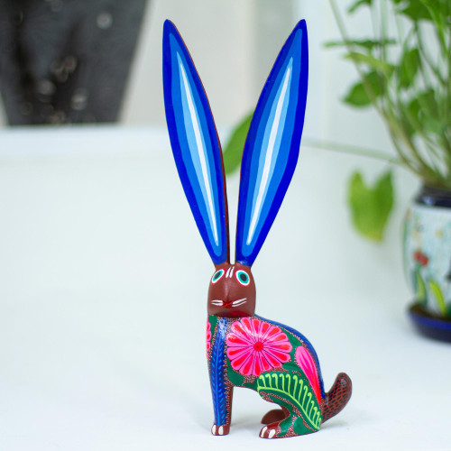 Hand-Painted Wood Alebrije Rabbit Sculpture from Mexico 'Long-Eared Rabbit'