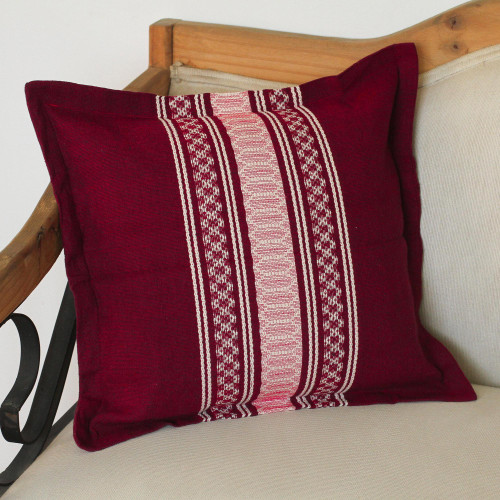 Handwoven Cotton Cushion Cover in Maroon from Mexico 'Maroon Style'