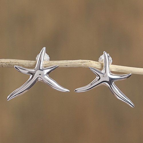 Taxco Sterling Silver Starfish Drop Earrings from Mexico 'Stars of the Canaries'