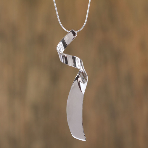 Taxco Sterling Silver Spiral Pendant Necklace from Mexico 'Appealing Gleam'