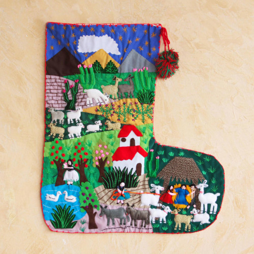 Applique Christmas stocking 'Manger in Peru'