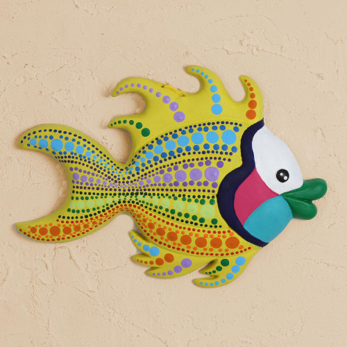 Hand-Painted Ceramic Betta Fish Wall Art from Mexico 'Betta Fish'
