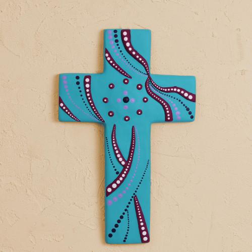 Ceramic Wall Cross in Turquoise from Mexico 'Infinite Faith'