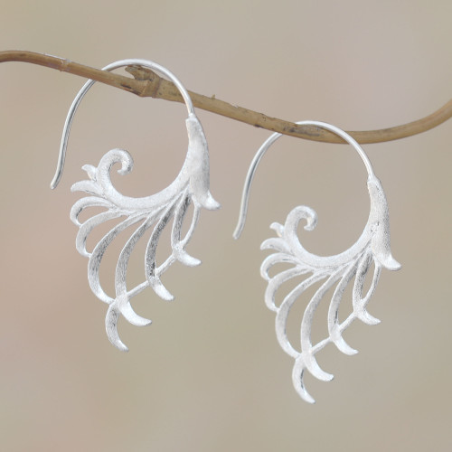 Openwork Sterling Silver Half-Hoop Earrings from Bali 'Flying Wings'