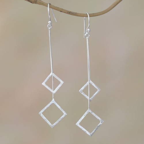 Geometric Sterling Silver Dangle Earrings from Bali 'Quantum Dangle'