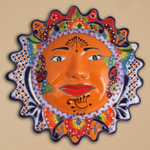 Hand-Painted Ceramic Sun Wall Sculpture from Mexico 'Luz del Sol'