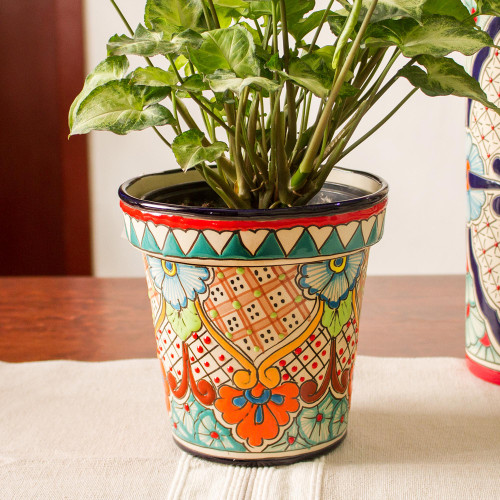 Talavera Style Colorful Floral Ceramic Flower Pot 6.5 inch 'Sunlit Garden'