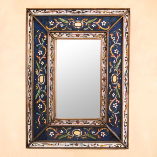 Hand Made Floral Glass Wood Rectangle Mirror 'Cajamarca Frost'