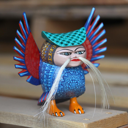Hand-Carved Alebrije Owl Sculpture from Mexico 'Mythic Owl'