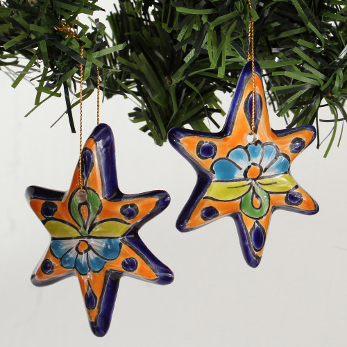 Talavera Ceramic Star Ornaments Crafted in Mexico Set of 4 'Talavera Stars'