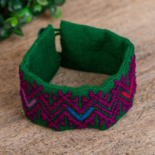 Aubergine Geometric Cotton Wristband Bracelet from Mexico 'Details of Autumn'