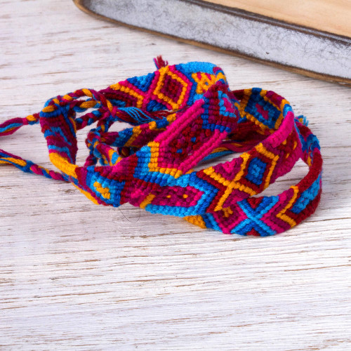 Colorful Cotton Wristband Bracelets from Mexico Set of 3 'Colorful Friendship'