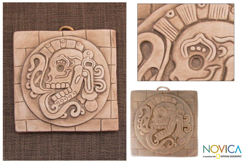 Ceramic Wall Plaque Maya Replica Mexico 'Beige Chichen Itza Skull'