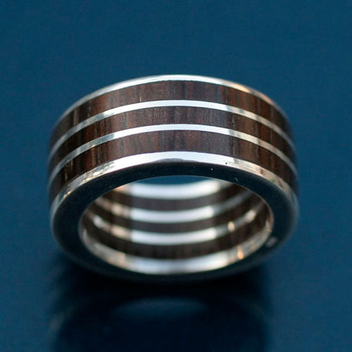 Men's Fine Silver and Wood Band Ring 'The Race'