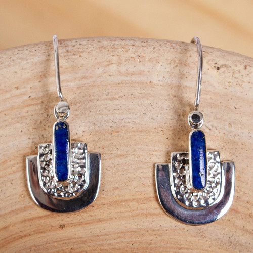 Taxco Lapis Lazuli Dangle Earrings from Mexico 'Huipil Style'
