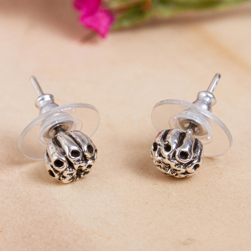 Floral Taxco Sterling Silver Stud Earrings from Mexico 'Floral Pod'