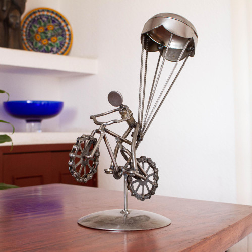 Whimsical Upcycled Metal Auto Part Sculpture from Mexico 'Floating Bicycle'