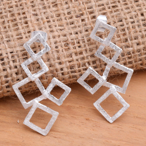 Geometric Sterling Silver Drop Earrings 'Stacked Squares'