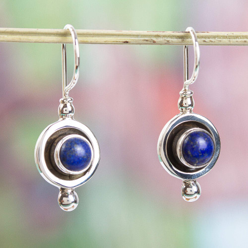 Taxco Sterling Silver and Lapis Lazuli Dangle Earrings 'Blue Lunar Shadow'