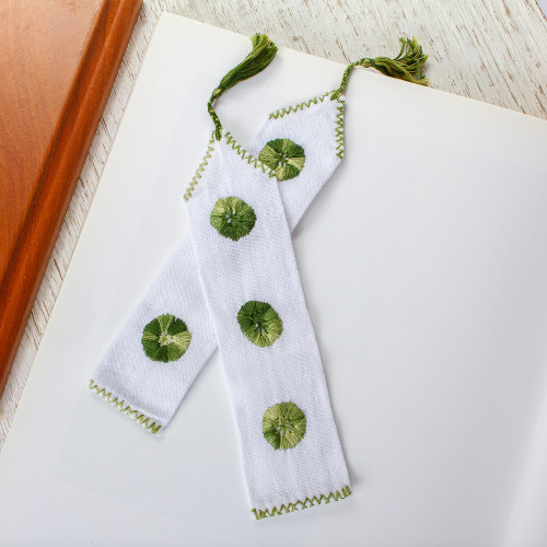 Hand Embroidered Green and White Bookmarks Pair 'San Cristobal Valley'