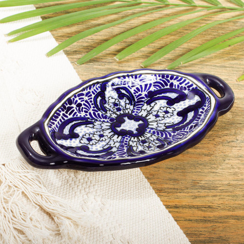 Blue and White Talavera Style Ceramic Butter Dish 'Puebla Kaleidoscope'
