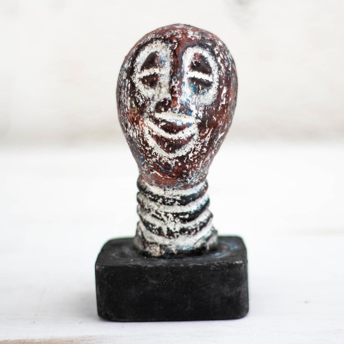 Handcrafted Ceramic Head Sculpture from Ghana 'Delighted Head'