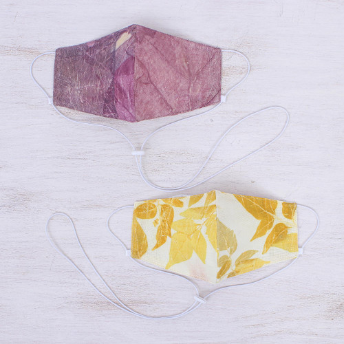 Artisan Crafted Reusable Cotton Face masks Pair 'Tumbling Leaves'