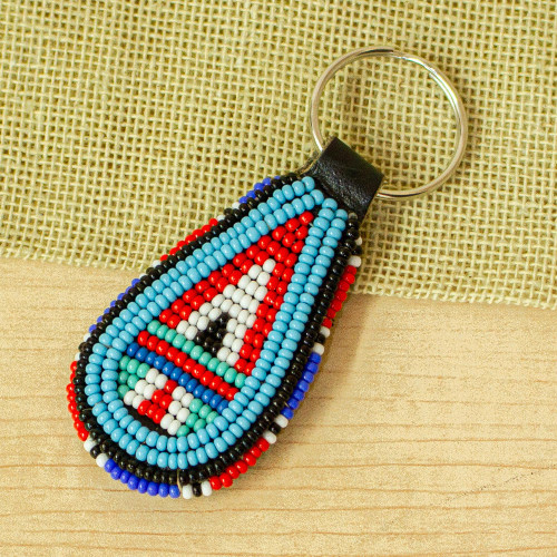 Hand Beaded Oval Key Fob from kenya 'Mombasa Turquoise'