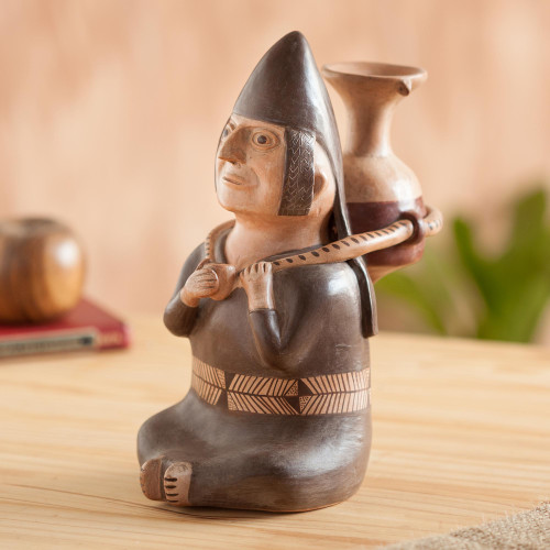 Hand Crafted Museum Replica Moche Ceramic Figurine 'Andean Water Carrier'