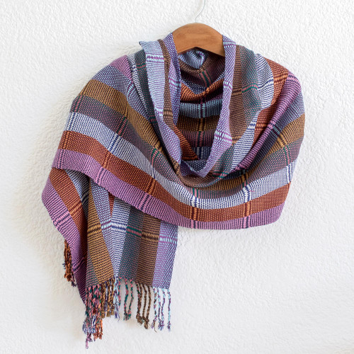 Rose and Amethyst Handwoven Guatemalan Cotton Shawl 'Amethyst Country Garden'