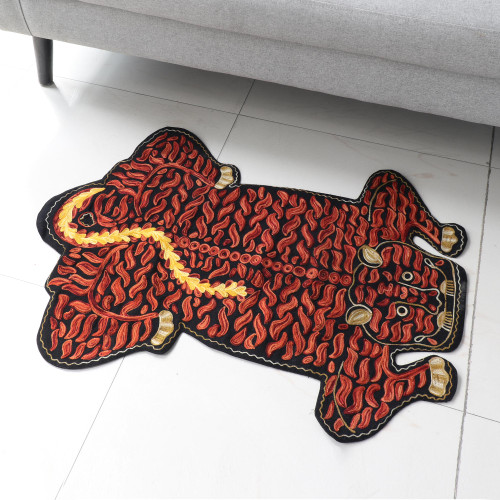 Chain Stitch Wool and Cotton Tiger Rug 'Crouching Tiger'
