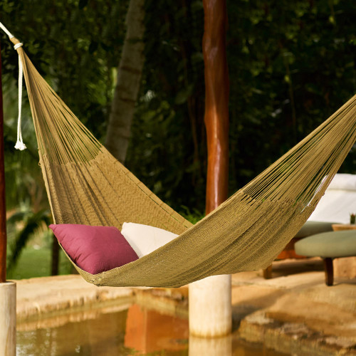 Olive Green Cotton Rope Hammock Double from Mexico 'Sunset Siesta in Olive Green'