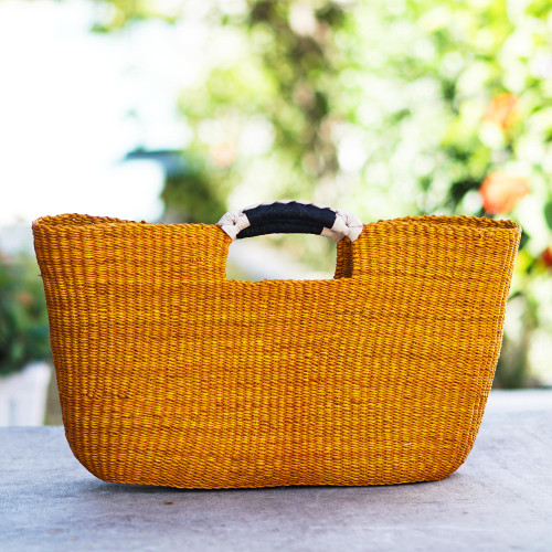Woven Raffia Handle Handbag in Orange 'Sunlit Afternoon in Orange'