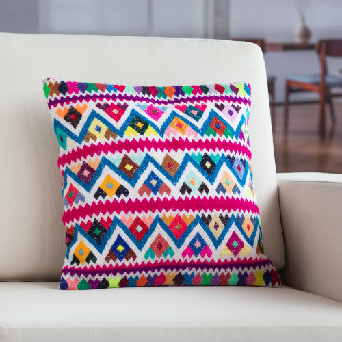 Multicolored Handloomed Cushion Cover 'Celebration of Color'