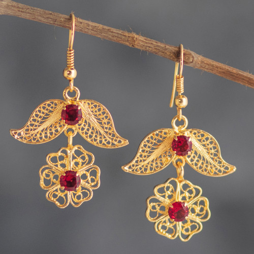 Flower Earrings in Gold-Plated Filigree 'Piura Posy'