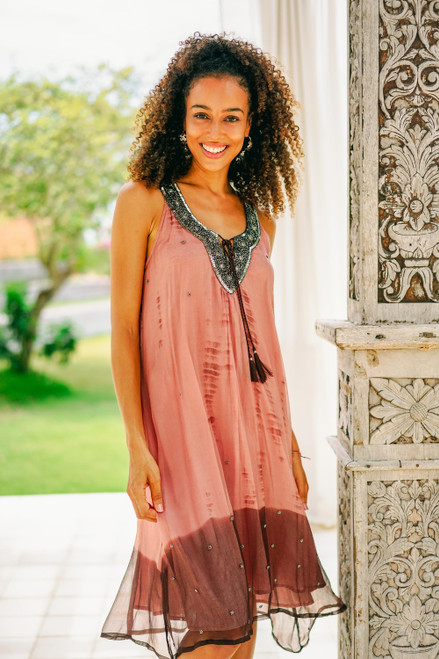 Handmade Viscose Chiffon Tie-Dyed Sleeveless Dress 'Jaipur Sunset'